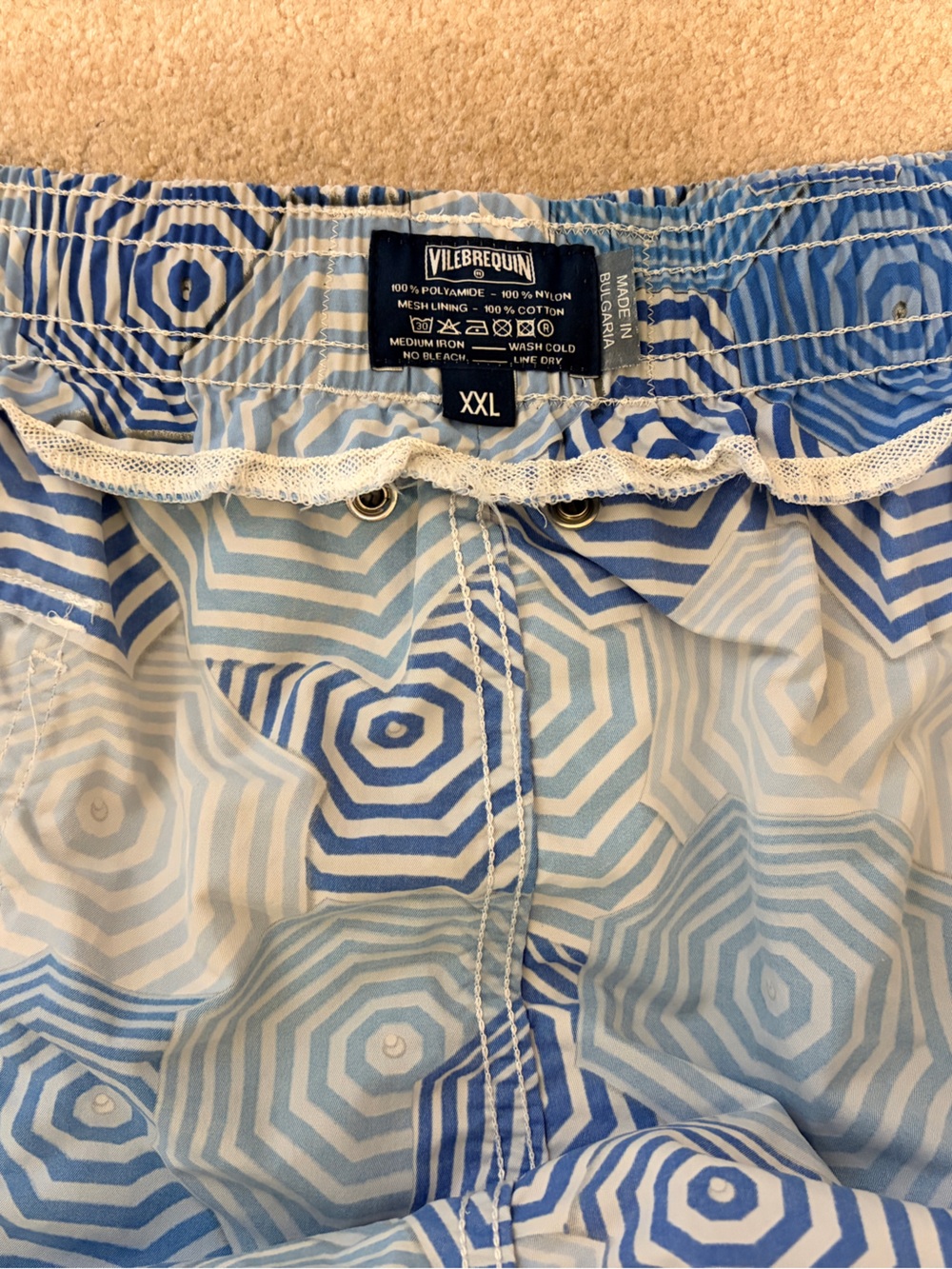Vilebrequin XXL Swim Trunks Blue White Geometric Umbrella Print Board Shorts